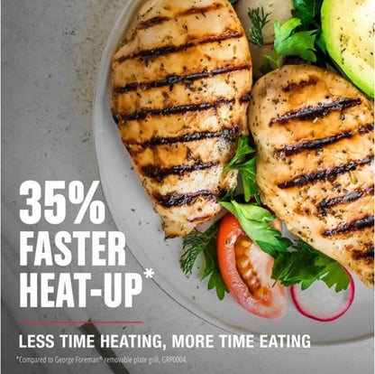 4-Serving Removable Plate Electric Grill and Panini Press, George Tough Non-Stick Coating, Drip Tray Catches Grease, Black