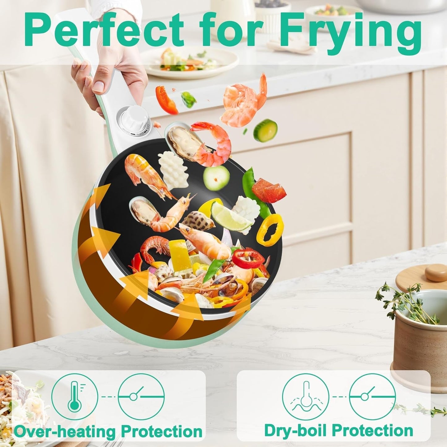 Hot Pot Electric Upgraded, Non-Stick Sauté Pan, Rapid Noodles Electric Pot, 1.5L Mini Portable Hot Pot for Steak, Egg, Fried Rice, Ramen, Oatmeal, Soup with Power Adjustment