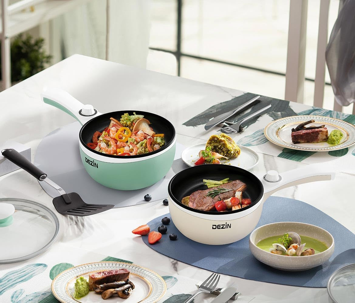 Hot Pot Electric Upgraded, Non-Stick Sauté Pan, Rapid Noodles Electric Pot, 1.5L Mini Portable Hot Pot for Steak, Egg, Fried Rice, Ramen, Oatmeal, Soup with Power Adjustment