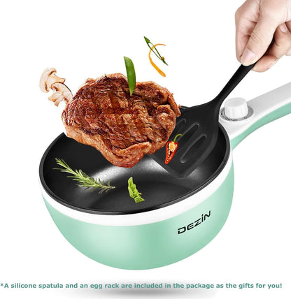 Hot Pot Electric Upgraded, Non-Stick Sauté Pan, Rapid Noodles Electric Pot, 1.5L Mini Portable Hot Pot for Steak, Egg, Fried Rice, Ramen, Oatmeal, Soup with Power Adjustment