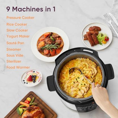 Pressure Cooker 6 qt, 9-in-1 Instant Multi Kitchen Appliances, Safer Venting Design, Rice Cooker, Slow Cooking Pot, Sous Vide, Saute Pot, 1100W, Stainless Steel
