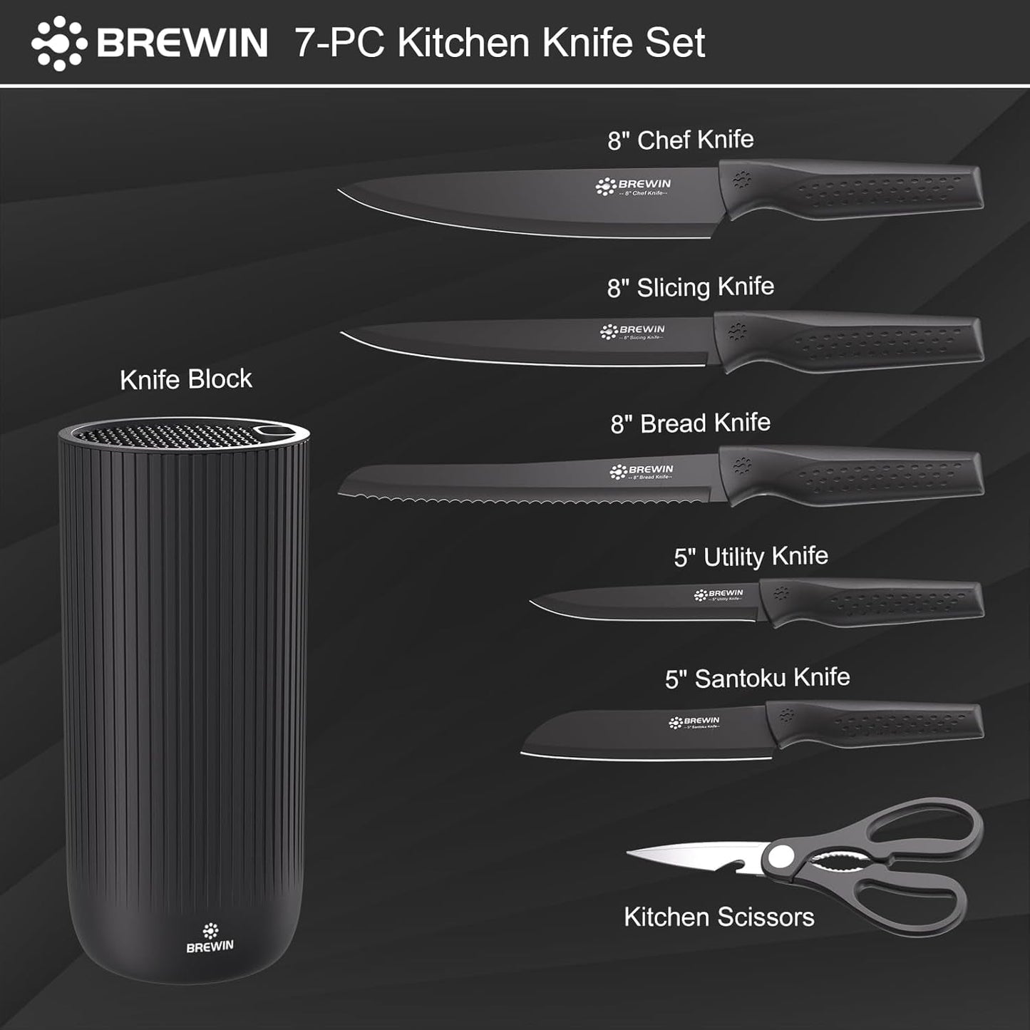 Knife Set,  Kitchen Knife Set, Knives Set for Kitchen, Universal Knife Block, Utility Knife Block Set, Kitchen Essentials, New Home Essentials, Apartment Essentials, Dishwasher Safe