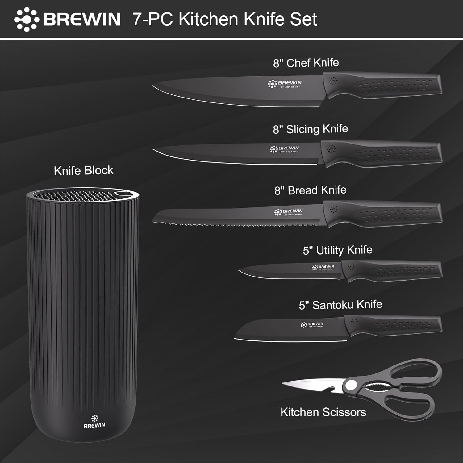 Knife Set,  Kitchen Knife Set, Knives Set for Kitchen, Universal Knife Block, Utility Knife Block Set, Kitchen Essentials, New Home Essentials, Apartment Essentials, Dishwasher Safe