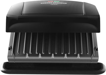 4-Serving Removable Plate Electric Grill and Panini Press, George Tough Non-Stick Coating, Drip Tray Catches Grease, Black