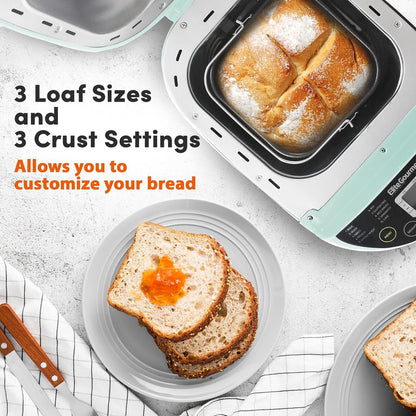 EBM8103M Programmable Bread Maker Machine 3 Loaf Sizes, 19 Menu Functions Gluten Free White Wheat Rye French and more, 2 Lbs, Mint