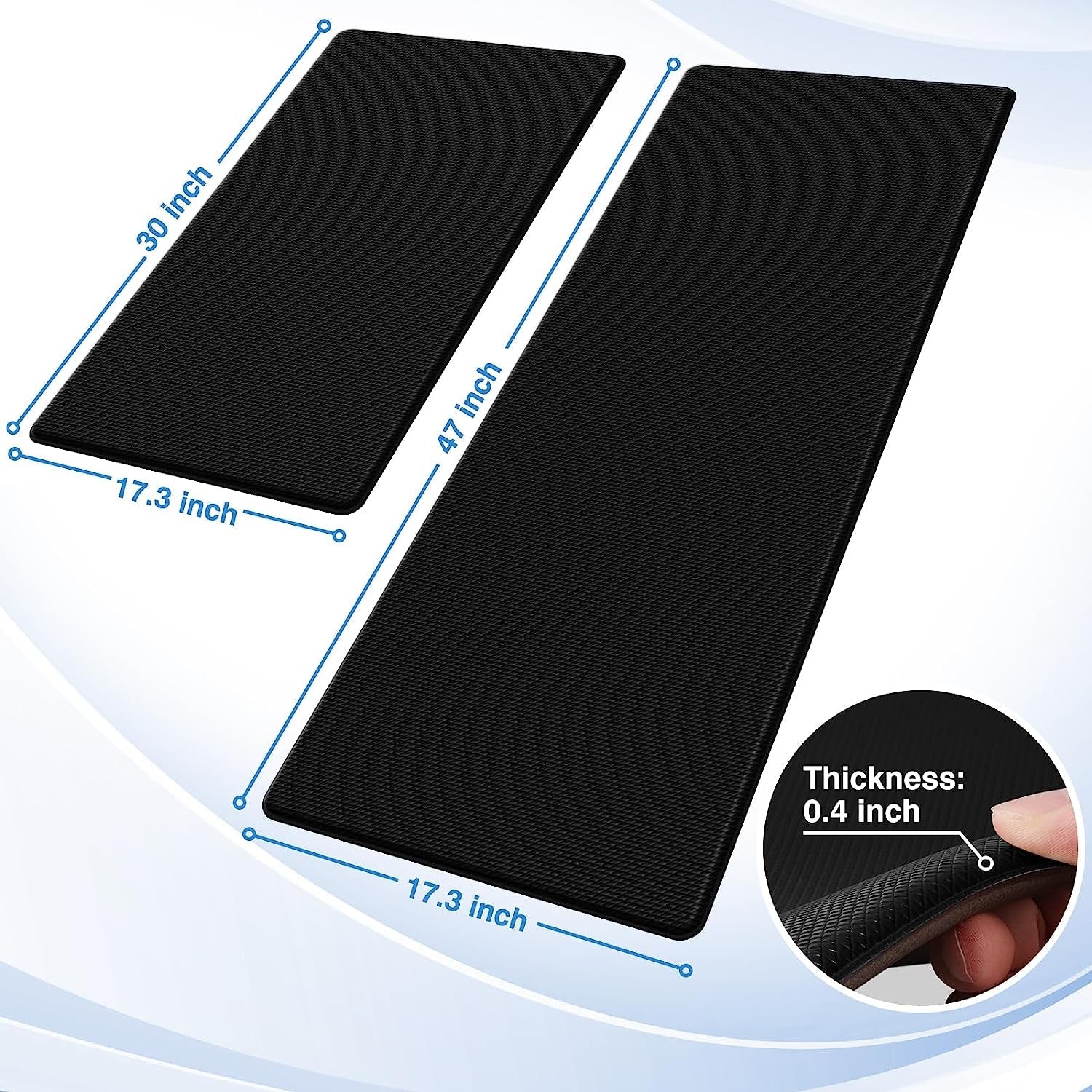 Kitchen Mats, 2PCS Kitchen Rugs, Cushioned Anti Fatigue Kitchen Mats for Floor, Non-Slip Standing Desk Mat, Waterproof Kitchen Rug Set for Kitchen, Floor, Office, 17.3"x30"+17.3"x47", Black