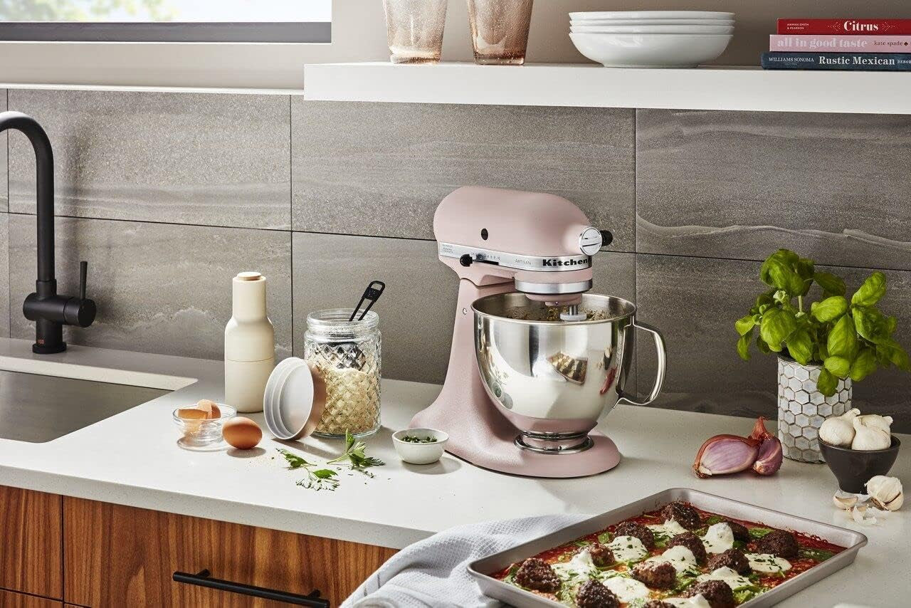 Artisan Series 5 Quart Tilt Head Stand Mixer with Pouring Shield KSM150PS, Feather Pink