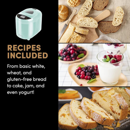 EBM8103M Programmable Bread Maker Machine 3 Loaf Sizes, 19 Menu Functions Gluten Free White Wheat Rye French and more, 2 Lbs, Mint